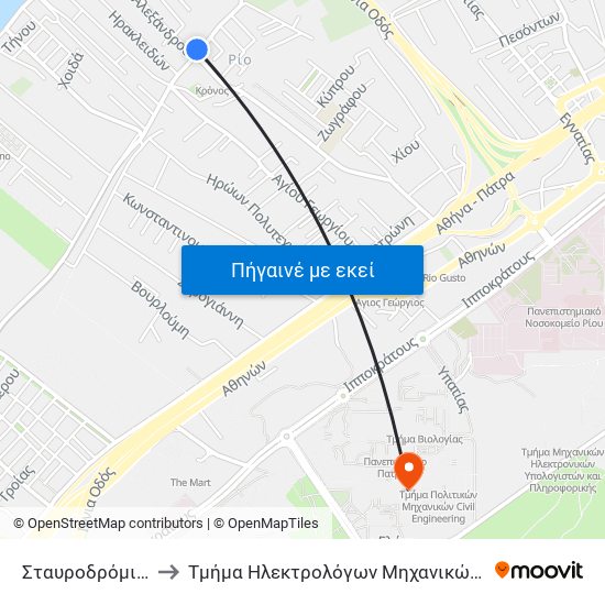 Σταυροδρόμι - Crossroad to Τμήμα Ηλεκτρολόγων Μηχανικών & Τεχνολογίας Υαγιστών map