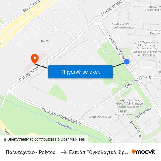 Πολυτεχνείο - Polytechnic to Ελπιδα ""Ογκολογικό Ίδρυμα"" map