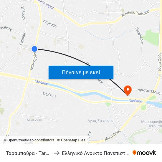 Ταραμπούρα - Tarampoura to Ελληνικό Ανοικτό Πανεπιστήμιο ""Εαπ"" map