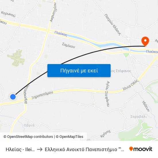 Ηλείας - Ileias to Ελληνικό Ανοικτό Πανεπιστήμιο ""Εαπ"" map