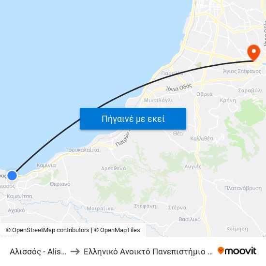 Αλισσός - Alissos to Ελληνικό Ανοικτό Πανεπιστήμιο ""Εαπ"" map