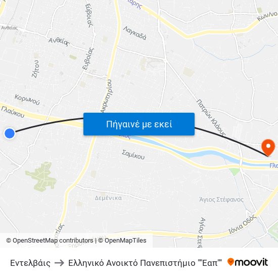 Εντελβάις to Ελληνικό Ανοικτό Πανεπιστήμιο ""Εαπ"" map