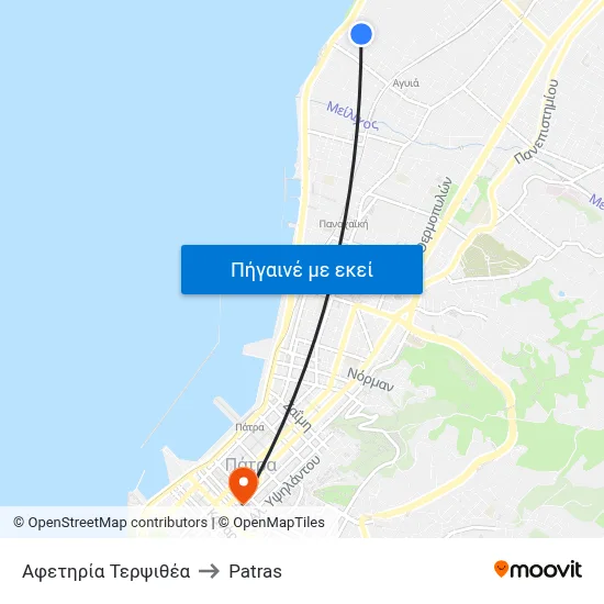 Αφετηρία Τερψιθέα to Patras map