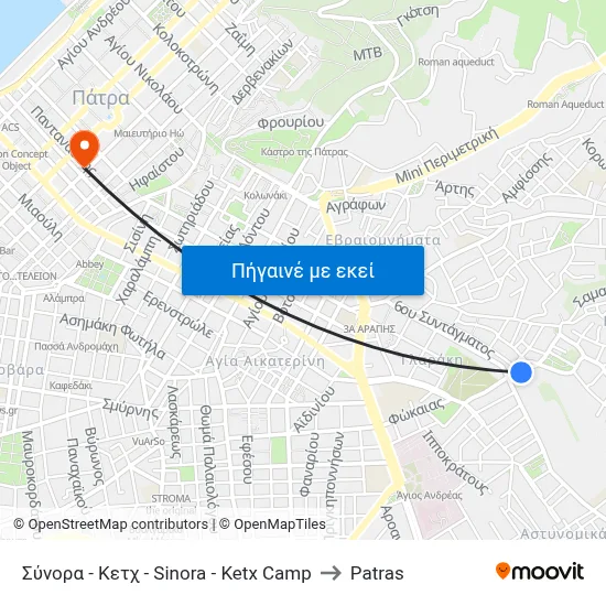 Σύνορα - Κετχ - Sinora - Ketx Camp to Patras map