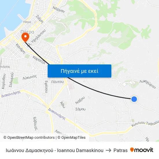 Ιωάννου Δαμασκηνού - Ioannou Damaskinou to Patras map