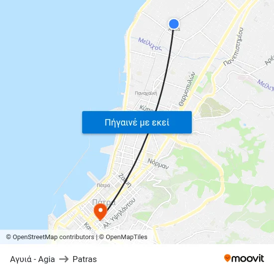 Αγυιά - Agia to Patras map