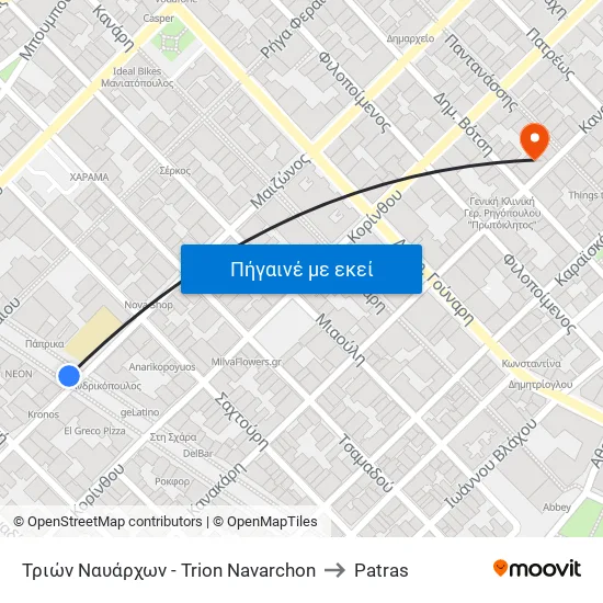 Τριών Ναυάρχων - Trion Navarchon to Patras map