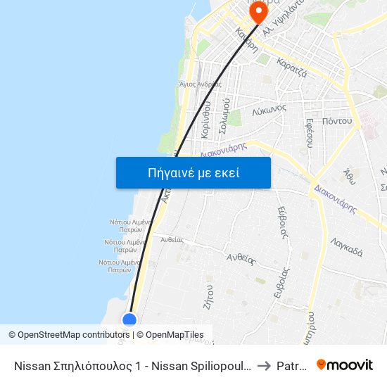 Nissan Σπηλιόπουλος 1 - Nissan Spiliopoulos to Patras map