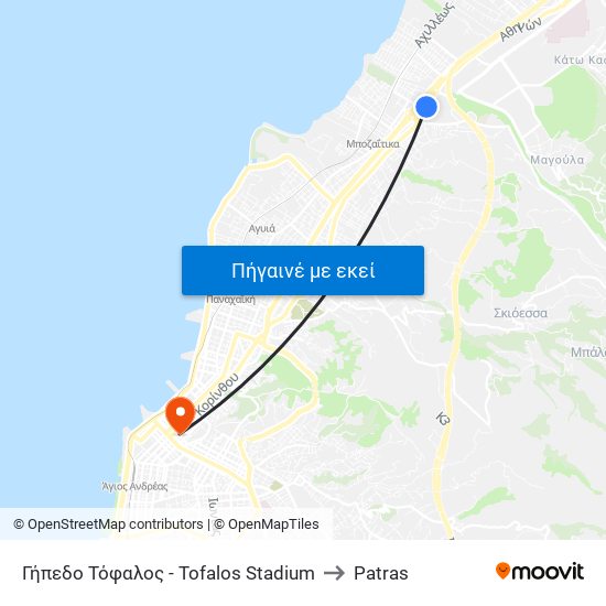 Γήπεδο Τόφαλος - Tofalos Stadium to Patras map