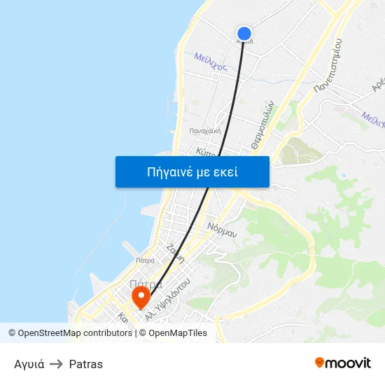 Αγυιά to Patras map