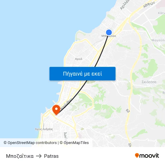 Μποζαΐτικα to Patras map