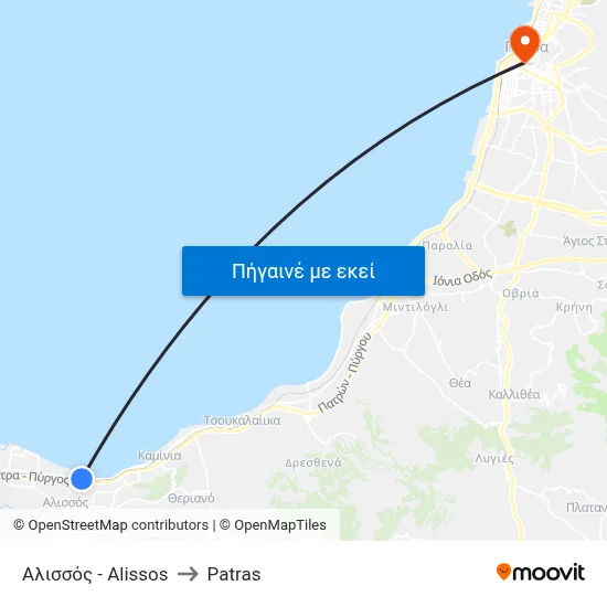 Αλισσός - Alissos to Patras map