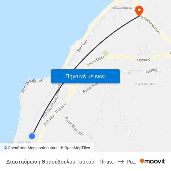 Διασταύρωση Θρασύβουλου Τσατσά - Thrasivoulos Tsatsas Junction to Paralía map