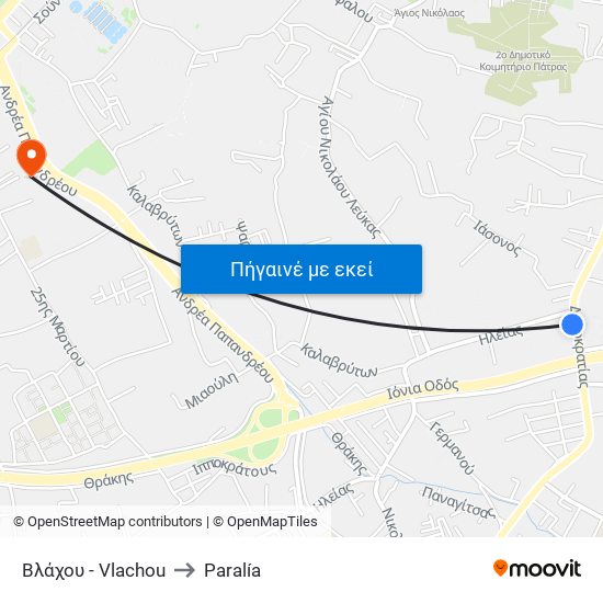 Βλάχου - Vlachou to Paralía map