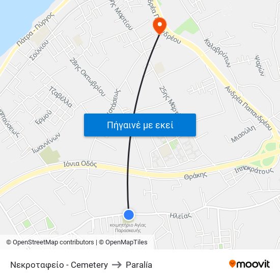 Νεκροταφείο - Cemetery to Paralía map