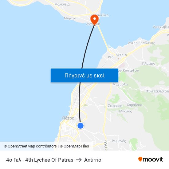 4ο Γελ - 4th Lychee Of Patras to Antirrio map