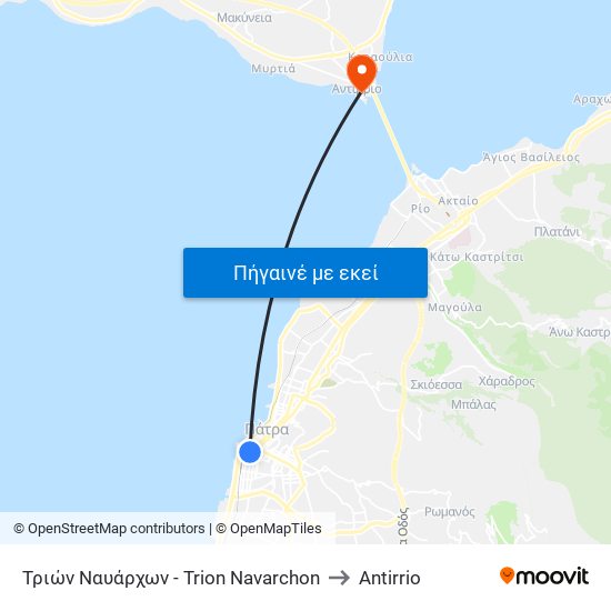Τριών Ναυάρχων - Trion Navarchon to Antirrio map