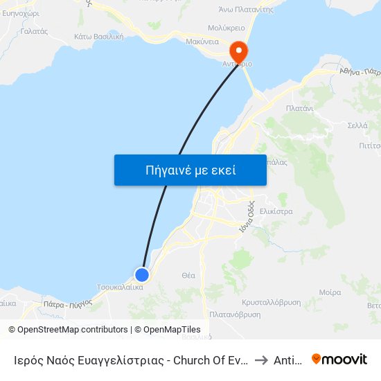 Ιερός Ναός Ευαγγελίστριας - Church Of Evangelistria to Antirrio map