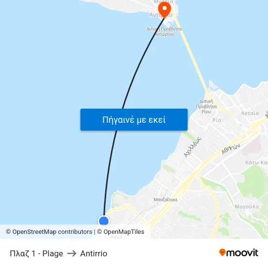 Πλαζ 1 - Plage to Antirrio map