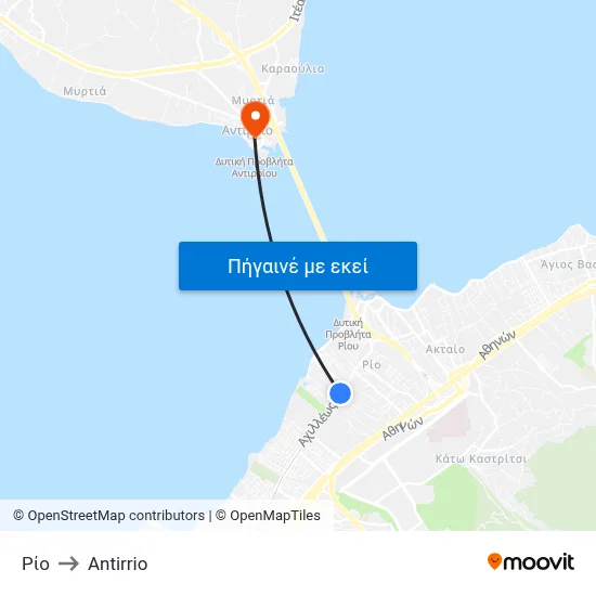 Ρίο to Antirrio map