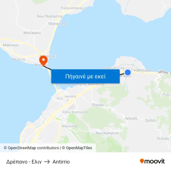 Δρέπανο - Ελιν to Antirrio map
