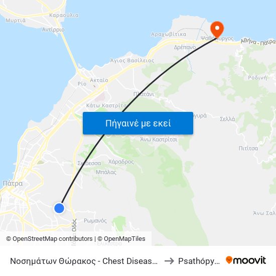 Νοσημάτων Θώρακος - Chest Diseases Hospital to Psathópyrgos map