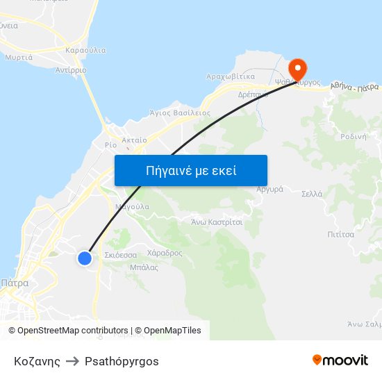 Κοζανης to Psathópyrgos map