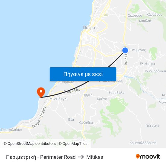 Περιμετρική - Perimeter Road to Mítikas map