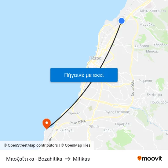 Μποζαΐτικα - Bozahitika to Mítikas map