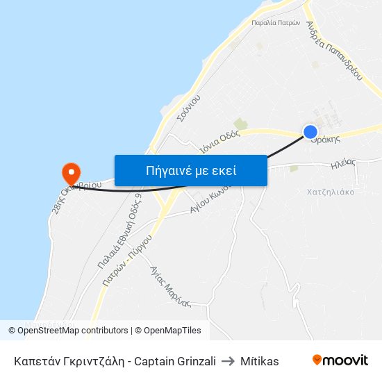 Καπετάν Γκριντζάλη - Captain Grinzali to Mítikas map