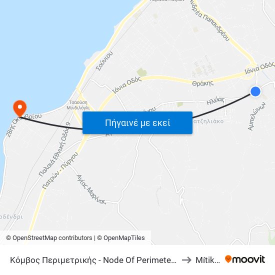 Κόμβος Περιμετρικής - Node Of Perimeter Road to Mítikas map