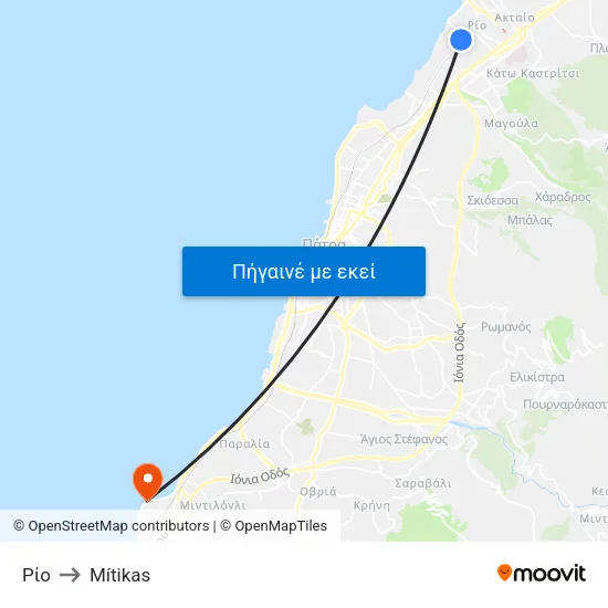 Ρίο to Mítikas map