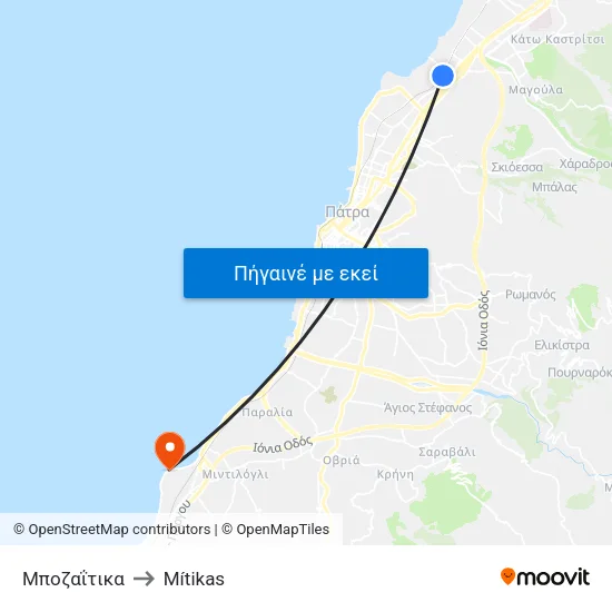 Μποζαΐτικα to Mítikas map