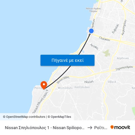 Nissan Σπηλιόπουλος 1 - Nissan Spiliopoulos to Ροΐτικα map
