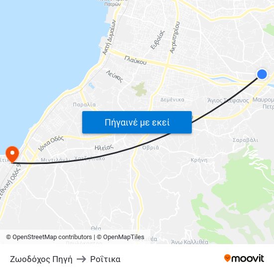 Ζωοδόχος Πηγή to Ροΐτικα map