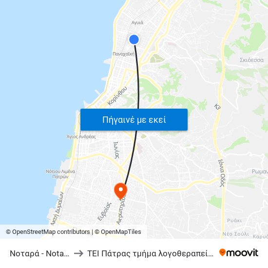 Νοταρά - Notara to ΤΕΙ Πάτρας τμήμα λογοθεραπείας map