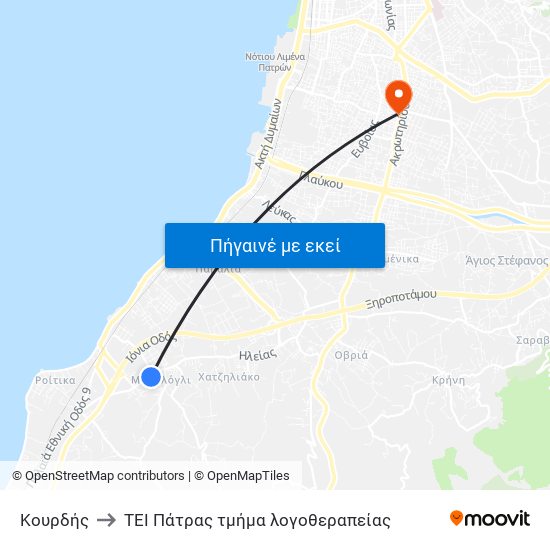 Κουρδής to ΤΕΙ Πάτρας τμήμα λογοθεραπείας map