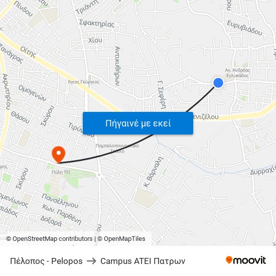 Πέλοπος - Pelopos to Campus ATEI Πατρων map