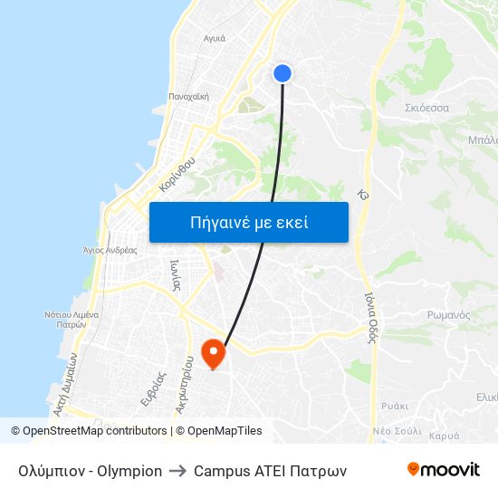 Ολύμπιον - Olympion to Campus ATEI Πατρων map