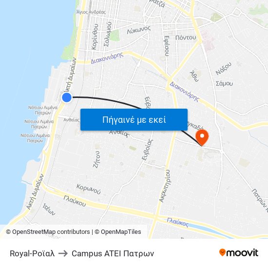 Royal-Ροϊαλ to Campus ATEI Πατρων map