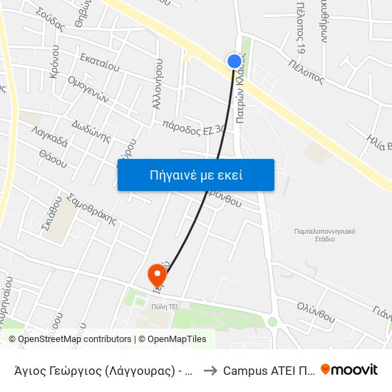 Άγιος Γεώργιος (Λάγγουρας) - Saint George to Campus ATEI Πατρων map