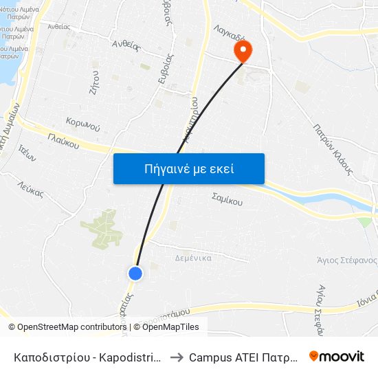 Καποδιστρίου - Kapodistriou to Campus ATEI Πατρων map