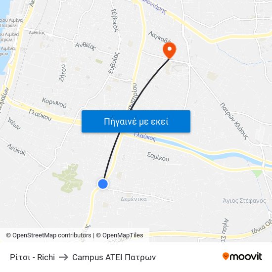 Ρίτσι - Richi to Campus ATEI Πατρων map