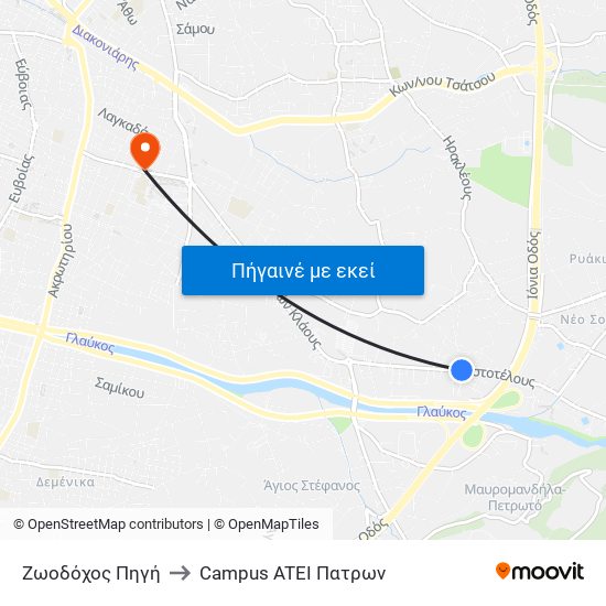 Ζωοδόχος Πηγή to Campus ATEI Πατρων map