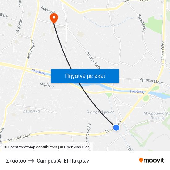 Σταδίου to Campus ATEI Πατρων map