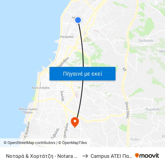 Νοταρά & Χορτάτζη - Notara & Hortasi to Campus ATEI Πατρων map