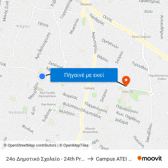 24ο Δημοτικό Σχολείο - 24th Primary School to Campus ATEI Πατρων map