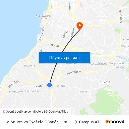 1ο Δημοτικό Σχολείο Οβρυάς - 1st Primary School Of Ovria to Campus ATEI Πατρων map