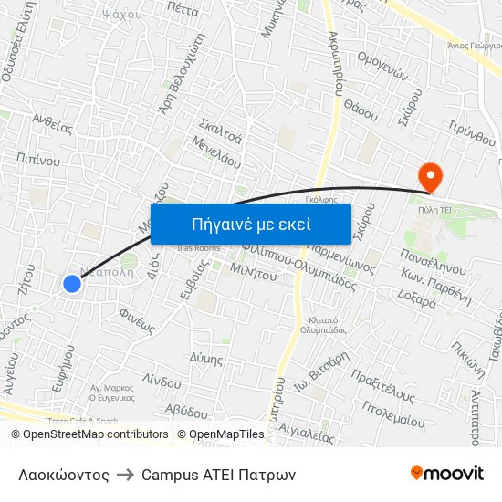 Λαοκώοντος to Campus ATEI Πατρων map