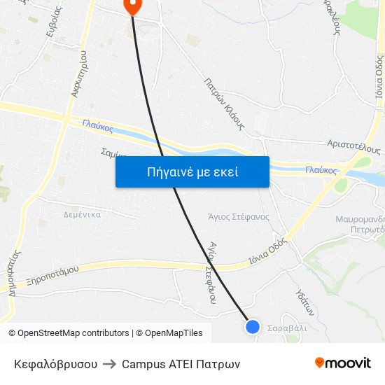 Κεφαλόβρυσου to Campus ATEI Πατρων map